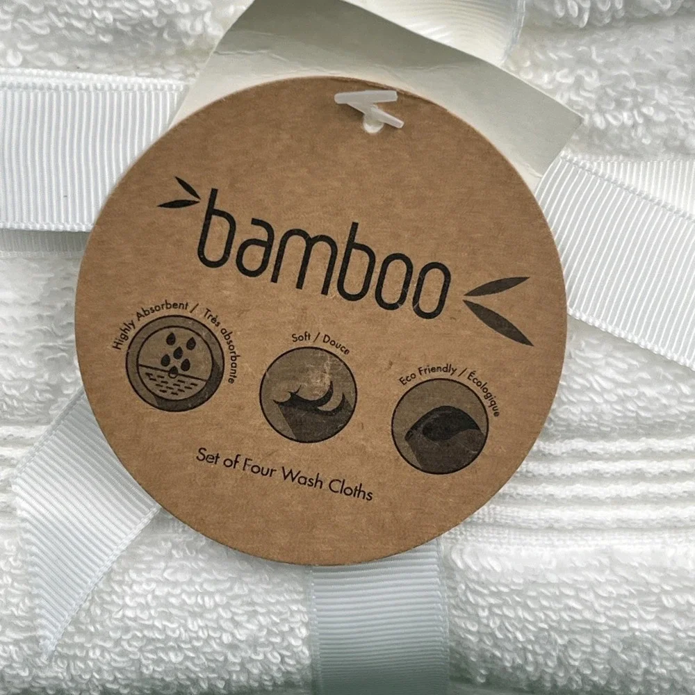 Bamboo Oeko-Tex Standard 100 White Wash Cloths Lot of 8 NWT